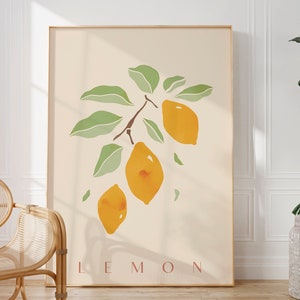 Lemon Fruit Art Print, Kitchen Food Print, Fruit Print, Kitchen Art, Kitchen Decor, Lemon Wall Print, Retro Wall Art, Home Decor A1/A2/A3/A4