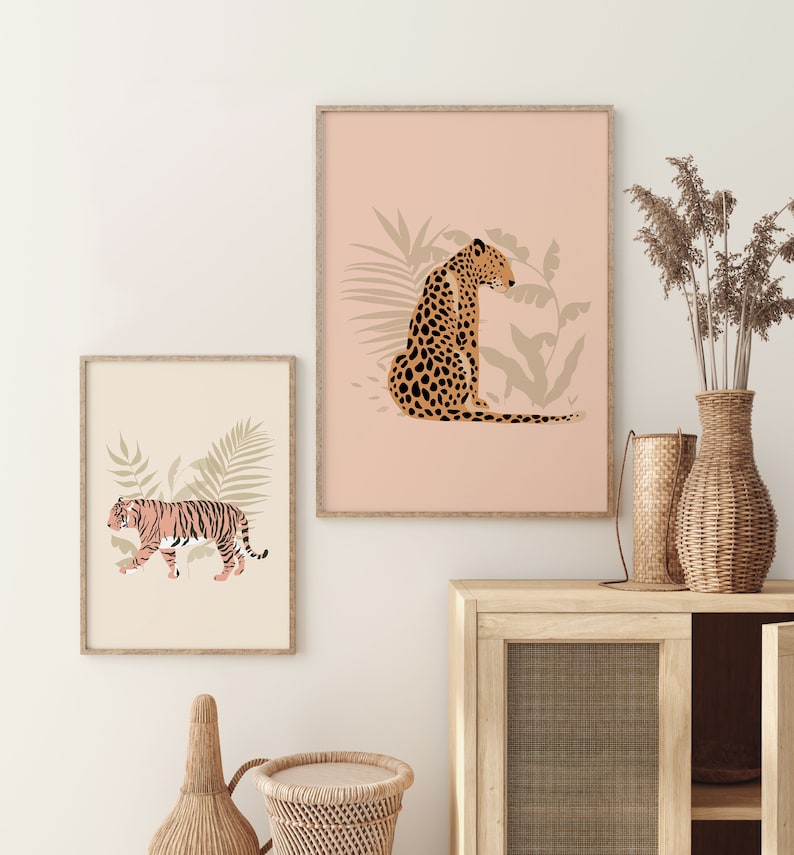 Leopard Wall Art, Boho Home Décor, Jungle Poster, Leopard Art Print, Boho Print, Plant Art Print, Home Decor, Tropical, Wall Print, Gift image 4