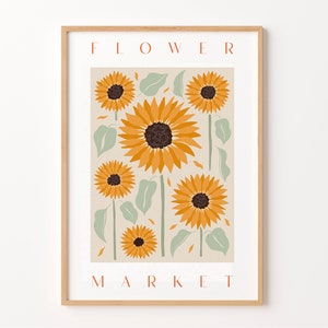 Flower Market Print, Sunflower Print, Flower Market, Retro Decor, Floral Print, Flower Market Poster, Boho Home Decor, Wall Prints, Retro