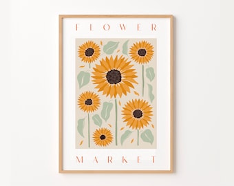 Flower Market Print, Sunflower Print, Flower Market, Retro Decor, Floral Print, Flower Market Poster, Boho Home Decor, Wall Prints, Retro