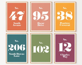 Personalized House Number Print, Colorful Custom Wall Art