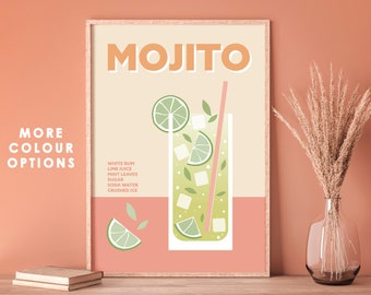 Retro Mojito Cocktail Print, Kitchen Bar Wall Art