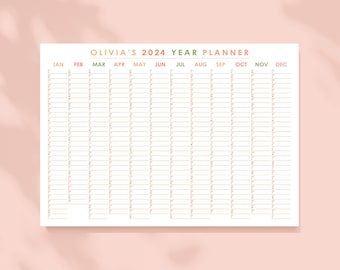 Personalised 2024 Wall Planner, 2024 Year Planner, Large Colourful Wall Planner, Custom Wall Calendar, A0 A1 A2 A3, Christmas 2024 Gift