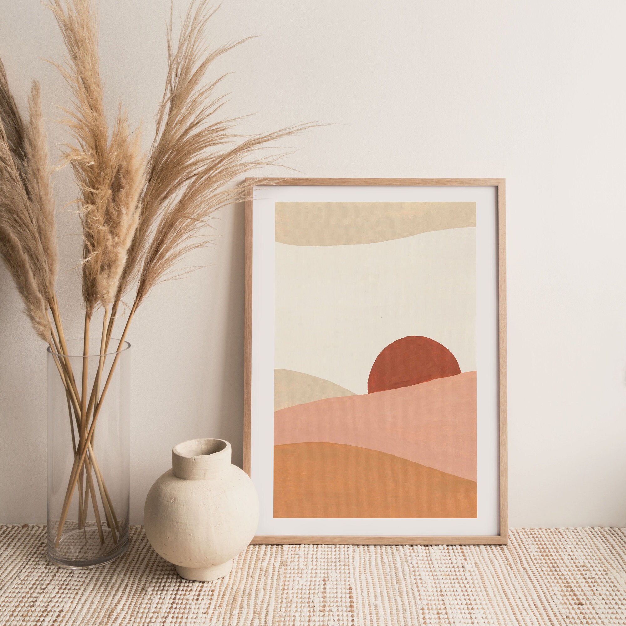 Large Beige Landscape Painting With Big Sky, Printable