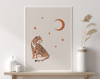 Boho Tiger Print, Jungle Nursery Decor, Moon Art
