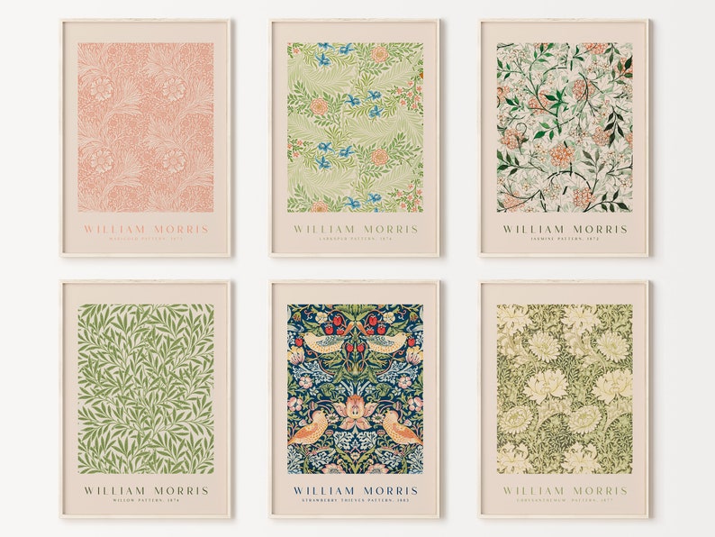 William Morris Print Set, Set of 6, William Morris Exhibition Poster, Morris Pattern Print, William Morris Décor,Gallery Wall,Wall Print Set image 1