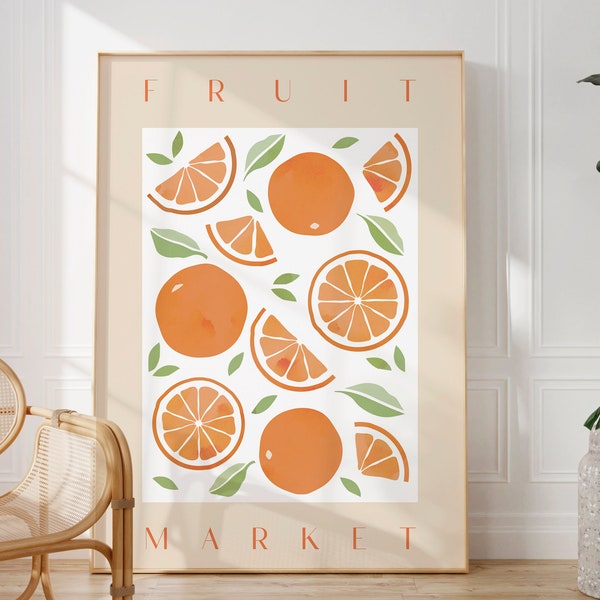 Fruit Market Print, Orange Print, Fruit Art Poster, Retro Decor, Kitchen Poster, Flower Market, Dining, Boho Home Decor, Wall Prints, Retro