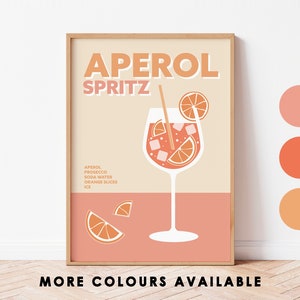 Aperol Spritz Wall Print, Retro Cocktail Poster, Cocktail Lover Gift, Vintage Cocktail Prints, Kitchen Bar Wall Art, Retro Decor Gift