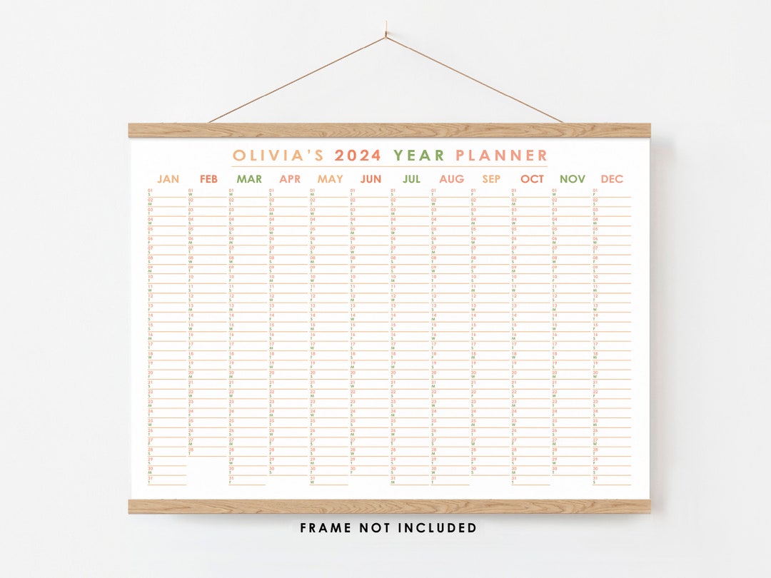 Personalised 2024 Wall Planner, 2024 Year Planner, Large Colourful Wall