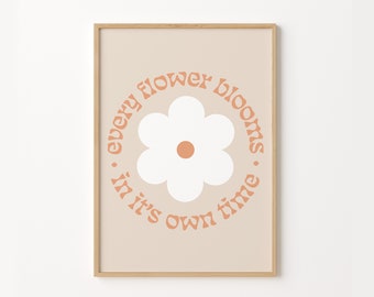 Every Flower Blooms Wall Print, Daisy Print, Floral Quote Print, Retro Boho Decor, Quote Poster, 60s 70s Wall Art, Flower Prints, Wall Print