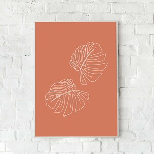 Botanical Line Art, Monstera Leaf, Boho Wall Prints, Minimalist Botanical Art, Large Botanical Wall Print, Plant Line Drawing, Leaves, Boho image 3