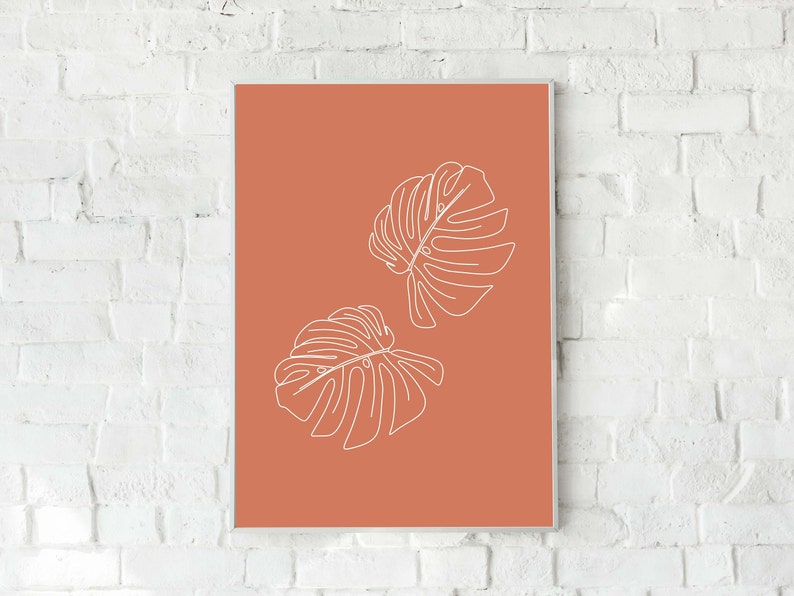 Botanical Line Art, Monstera Leaf, Boho Wall Prints, Minimalist Botanical Art, Large Botanical Wall Print, Plant Line Drawing, Leaves, Boho image 3