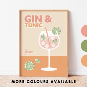 Retro Gin & Tonic Print, Cocktail Lover Gift image 5