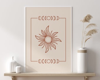 Sun and Moon Art Print, Boho Poster, Celestial Abstract Wall Art, Sun, Moon Poster, Celestial, Gift, Moon, Boho Decor, Cosmic Art,Art Poster