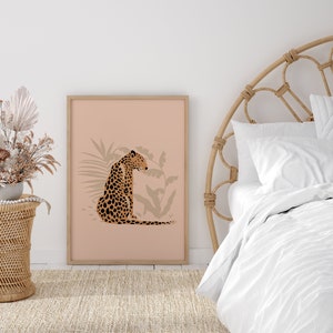 Leopard Wall Art, Boho Home Décor, Jungle Poster, Leopard Art Print, Boho Print, Plant Art Print, Home Decor, Tropical, Wall Print, Gift image 2