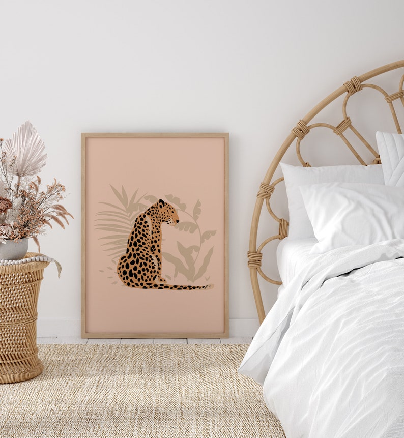 Leopard Wall Art, Boho Home Décor, Jungle Poster, Leopard Art Print, Boho Print, Plant Art Print, Home Decor, Tropical, Wall Print, Gift image 2