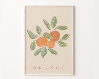 Orange Fruit Art Print, Kitchen Food Botanical Print, Fruit Print Design, Orange Kitchen Poster, Kitchen,Dining Room,Wall Prints,Home Decor