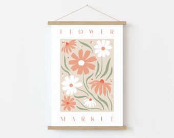 Flower Market Print, Retro Floral Wall Art, Boho Home Decor