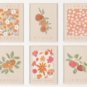 Flower Market Print Set, Set of 6, Flower Market Poster, Fruit Print, Flower Market, Retro Print, Retro Decor, Gallery Wall, Boho Home Decor