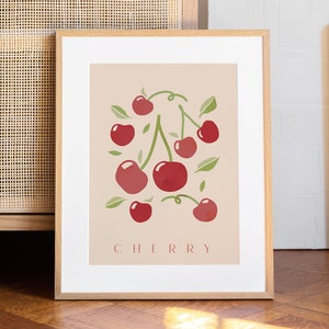 Cherry Illustration, Kitchen Print, Fruit Print, Wall Decor, Kitchen Decor, Dining Room, Colourful Food Poster, Fruit Wall Art, Botanical