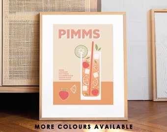 Retro Pimms Cocktail Print, Colourful Bar Wall Art