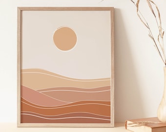 Abstract Desert Sunrise Art Print, Boho Sand Dunes Landscape