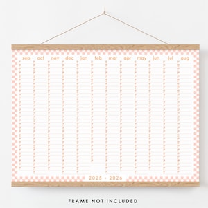 2025-2026 Pink Checkerboard Wall Calendar, 25/26 Mid Year Planner, Academic Wall Calendar, Wall Planner, Academic Year, Gift for Student