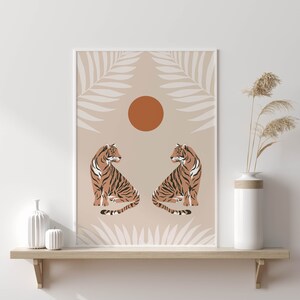 Tiger Wall Art, Gallery Wall, Jungle Tiger, Boho Wall Prints, Moon Artwork, Boho Decor, Boho Nursery, Jungle Theme, Jungle Nursery Art, Gift