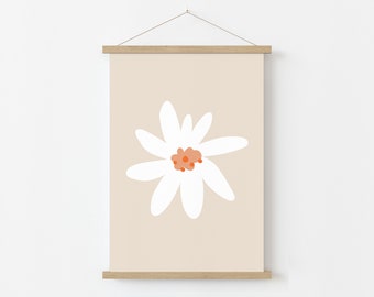 Retro Daisy Print, Beige & Pink Floral Wall Art