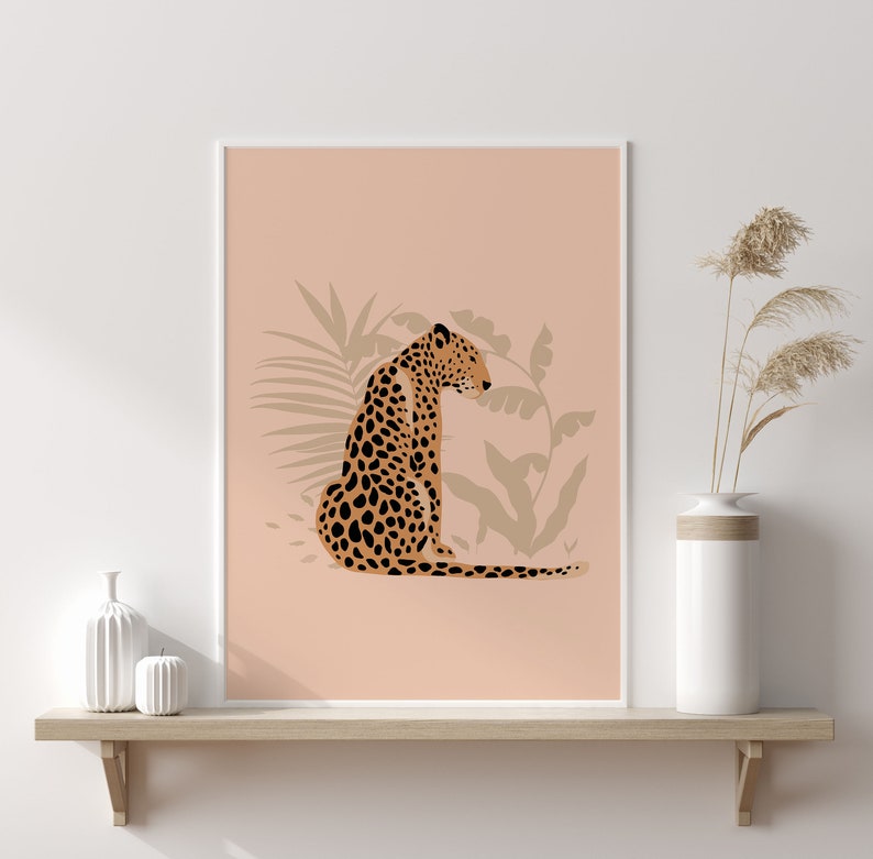 Leopard Wall Art, Boho Home Décor, Jungle Poster, Leopard Art Print, Boho Print, Plant Art Print, Home Decor, Tropical, Wall Print, Gift image 3