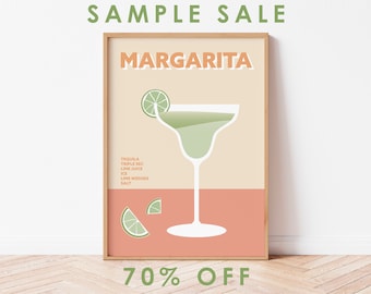 Margarita Cocktail Print - Margarita Wall Print - Cocktail Poster - Retro Cocktail Prints - Retro Decor - 70% Off - A3 Print - Sale