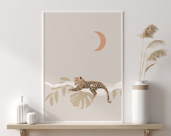 Leopard Wall Art, Boho Home Décor, Jungle Poster, Leopard Art Print, Boho Print, Moon Art Print, Gallery Wall, Home Decor, Tropical