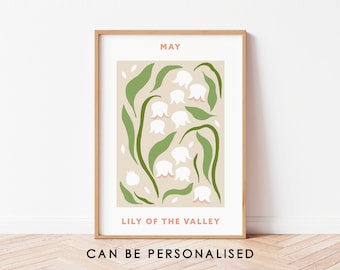 Custom Birth Flower Print, Birth Flower Gift, May Birthday Gift, Birthday Flower Print, Lily of the Valley Print, Birthday Flower Gift