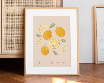 Retro Lemon Kitchen Print, Fruit Wall Art