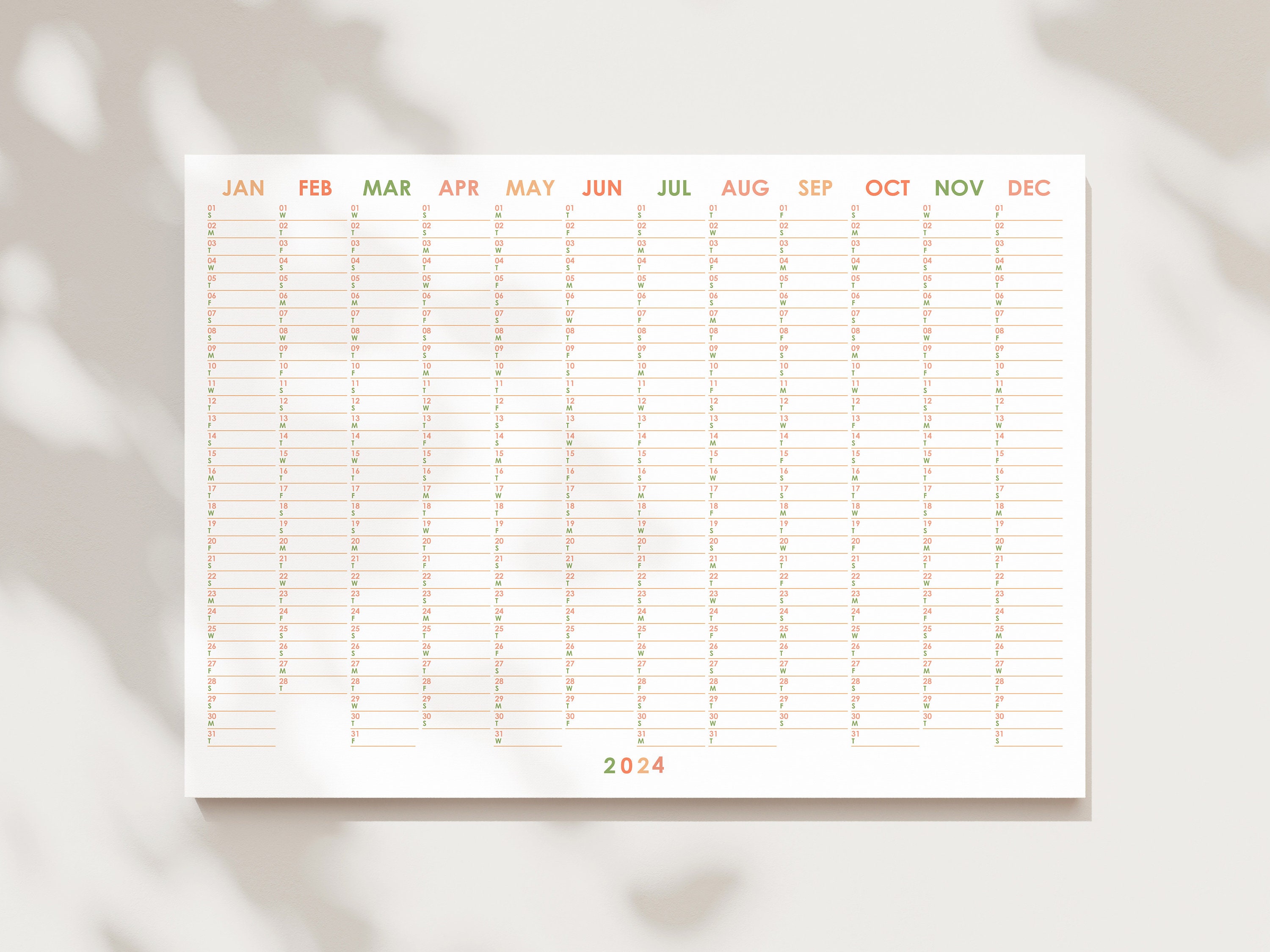 2024 Calendar Year Wall Planner Calendar Plan Birthdays Holidays New Years  A2 A1