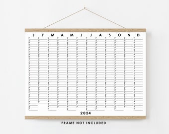 Minimal Calendar, Simple Wall Planner, 2024 Planner, Black and White Calendar, A0/A1/A3/A2 Year Planner, Monochrome, 2024 Calendar Planner