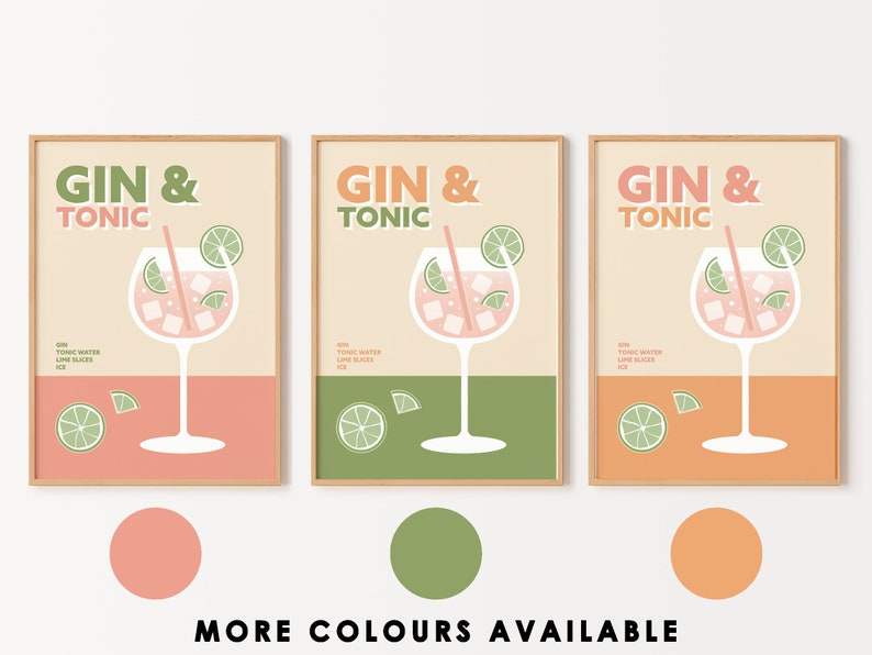 Retro Gin & Tonic Print, Cocktail Lover Gift image 8