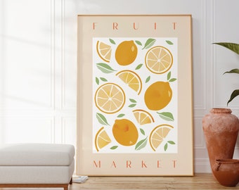 Lemon Fruit Market Print, Retro Kitchen Decor