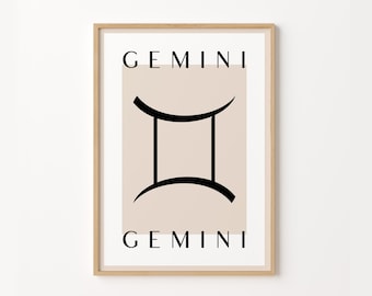 Gemini Zodiac Print, Custom Star Sign Gift, Boho Astrology Decor