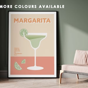 Impresión de pared de margarita, póster de cóctel, arte de pared de margarita, regalo para amantes de los cócteles, impresiones de cócteles retro, arte de pared de barra de cocina, decoración retro