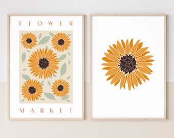 Set of 2 Prints, Sunflower Print, Flower Print Wall Art, Kids Prints, Gallery Wall, Wall Prints, Flower Market, Nursery Decor, Kids Bedroom