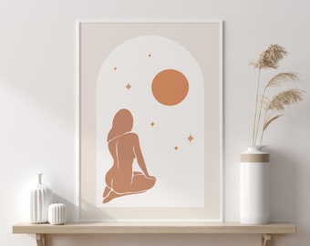 Boho Woman, Moon Art Print, Boho Poster, Female Art Print, Moon Poster, Abstract Wall Art, Celestial, Moon, Art Poster, Boho Decor, Cosmic