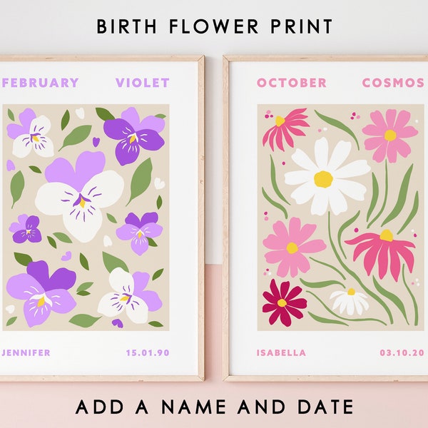 Personalised Birth Flower Print, Birth Flower Gift, Birthday Flower Print, Birthday Flower Gift, Friendship Print, Best Friend Gift