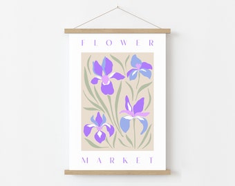 Pastel Purple Floral Print, Retro Flower Market Poster