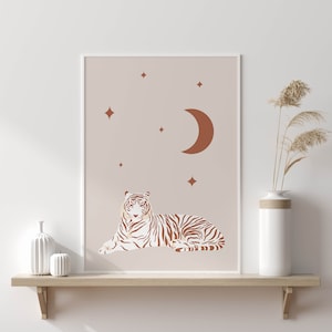 Tiger Wall Art, Jungle Tiger, Boho Wall Prints, Moon Artwork, Jungle Theme, Boho Decor, Jungle Nursery Art,Decor, Boho Nursery, Gallery Wall