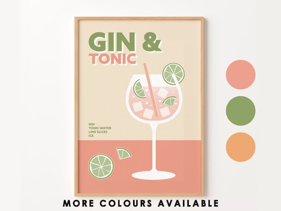 Retro Gin & Tonic Print, Cocktail Lover Gift