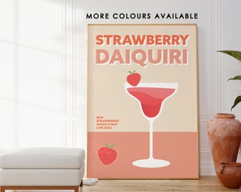 Strawberry Daiquiri Print, Unframed, Classic Cocktail Print, Retro Wall Art, Kitchen Wall Prints, Aesthetic Decor, Gallery Wall, Retro Print