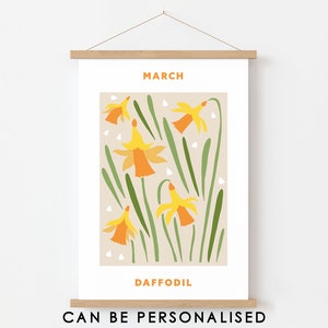 March Birth Flower Print, Daffodil Art Print, March Birthday Gift, Birth Month Print, New Baby Poster, Personalised, Custom, Gift, Print