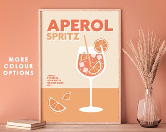 Aperol Spritz Wall Print, Retro Cocktail Poster, Cocktail Lover Gift, Vintage Cocktail Prints, Kitchen Bar Wall Art, Retro Decor Gift