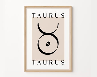 Taurus Zodiac Print, Star Sign Astrology, Boho Wall Art